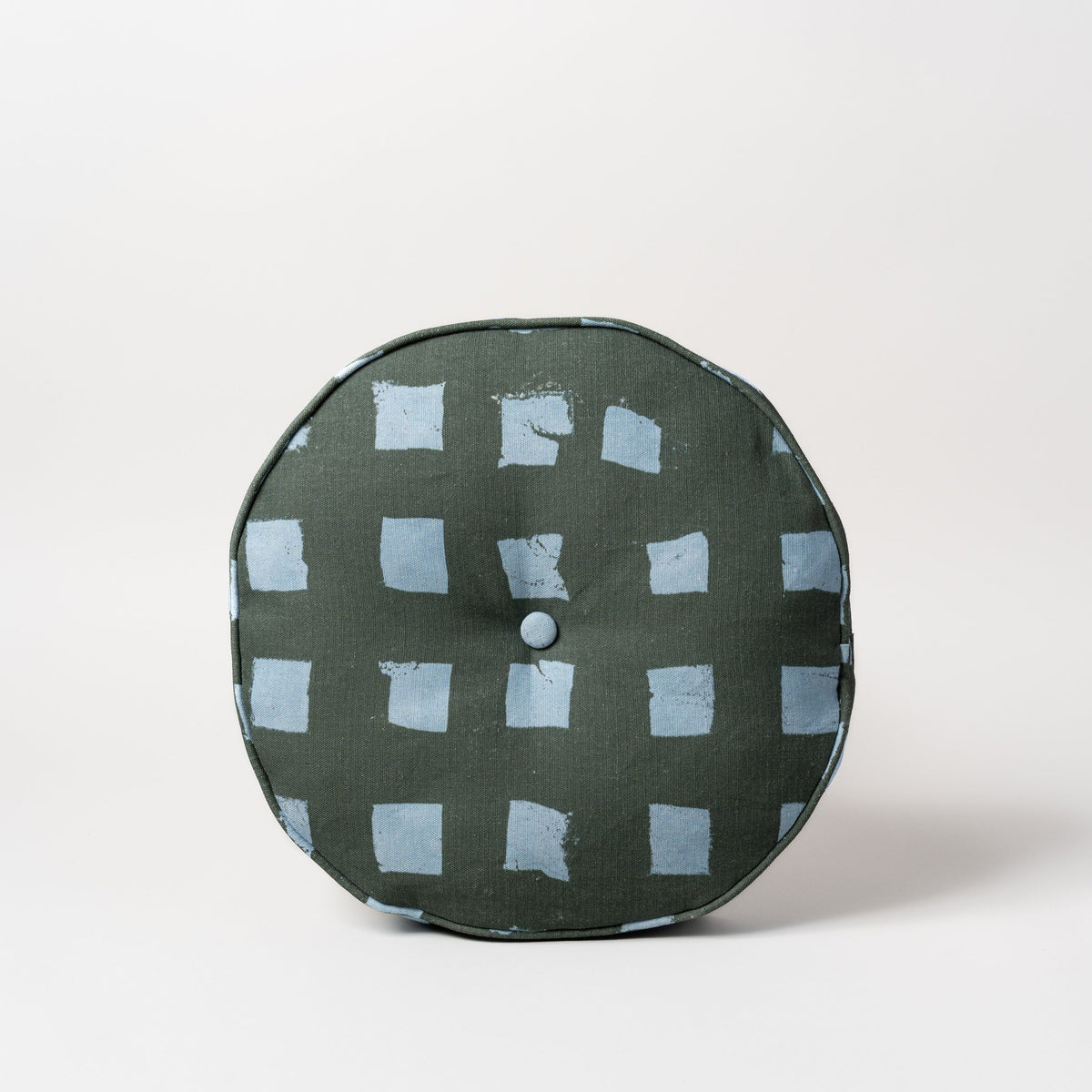 Modernity (Preppy) pillow, 14 inch round with self welt and covered button, Teresa Roche Textiles