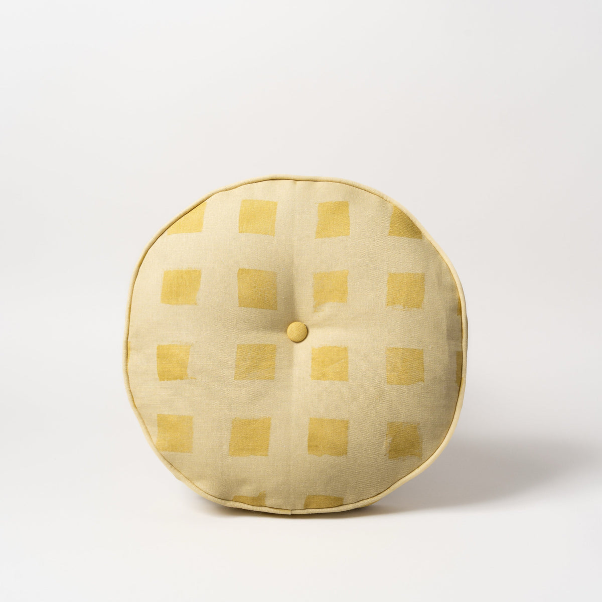 Modernity (Rubber Duck) pillow, 14 inch round with self welt and covered button, Teresa Roche Textiles