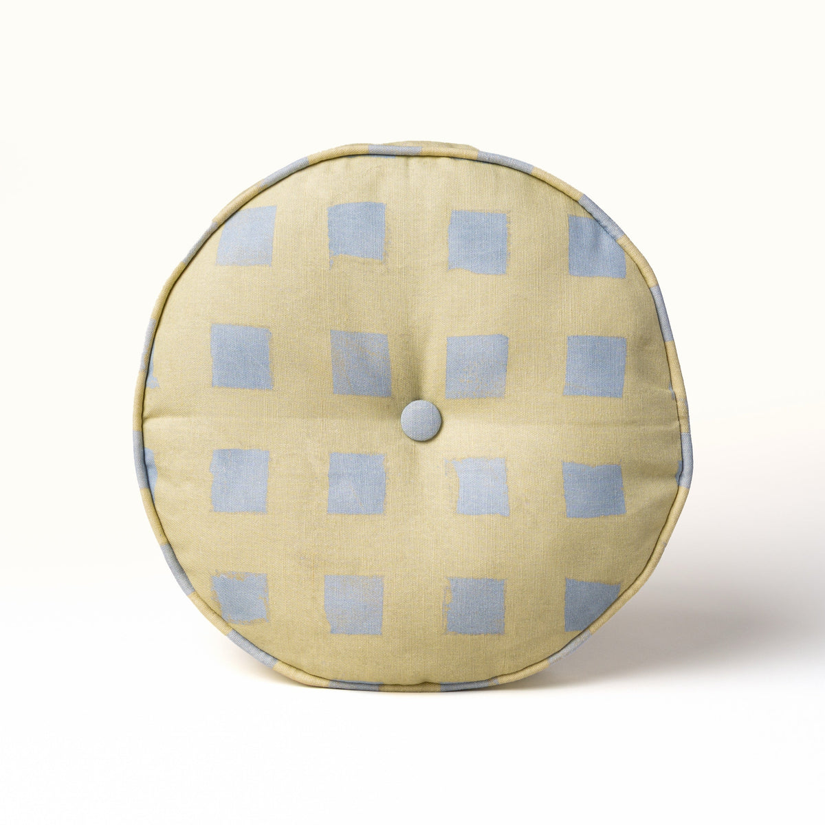 Modernity (Sachet) pillow, 14 inch round with self welt and covered button, Teresa Roche Textiles