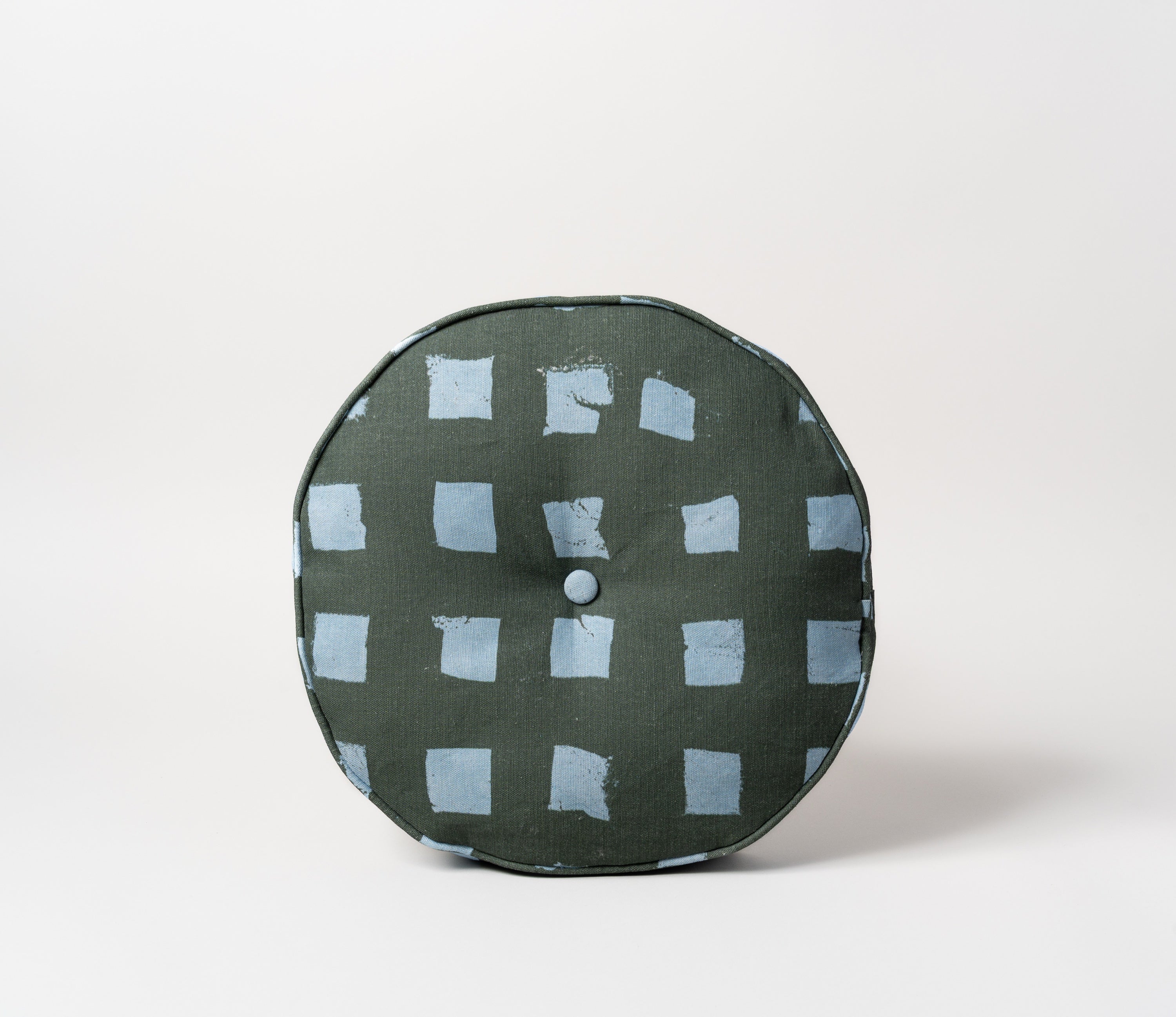 Modernity (Preppy) pillow, 14 inch round with self welt and covered button, Teresa Roche Textiles