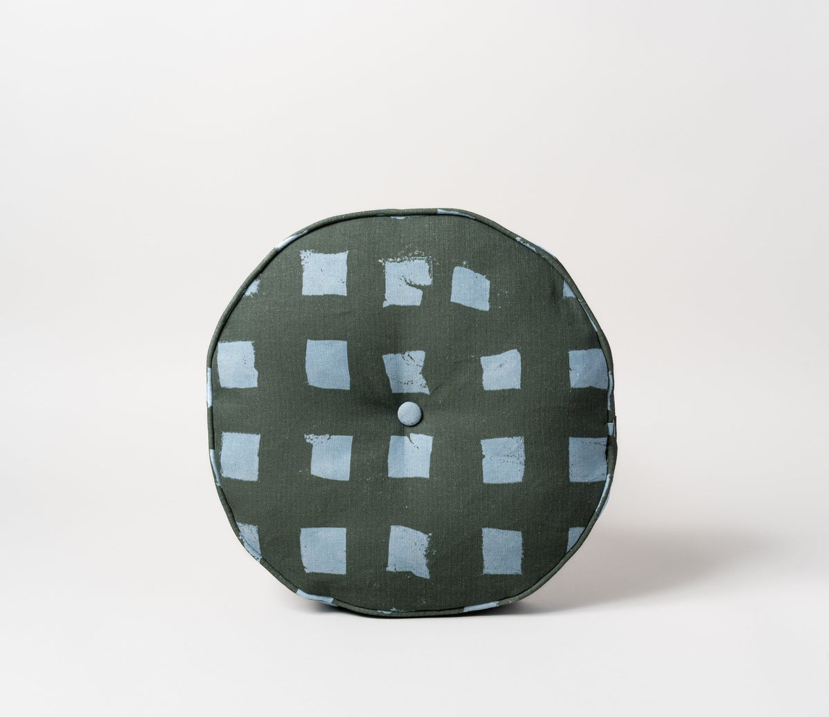 Modernity (Preppy) pillow, 14 inch round with self welt and covered button, Teresa Roche Textiles
