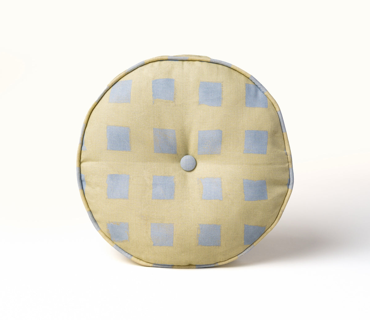 Modernity (Sachet) pillow, 14 inch round with self welt and covered button, Teresa Roche Textiles